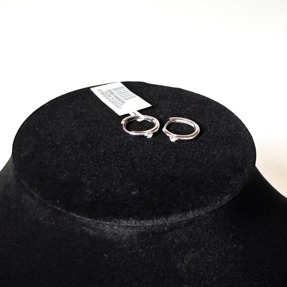 FAO Schwarz Sterling Silver Tiny Hoop Earrings with Crystal Stone Accent - Picture 4 of 5